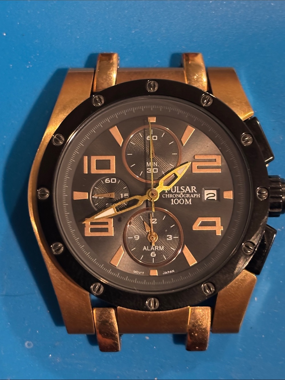 Pulsar Black and Rose Gold Chronograph Men’s Watch Head